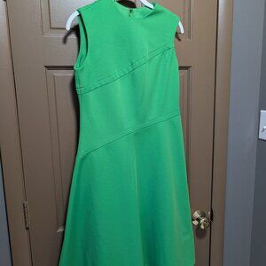 Bright Green Vintage 70s Fit and Flare Dress Sleeveless Fitted Top Flaring Skirt